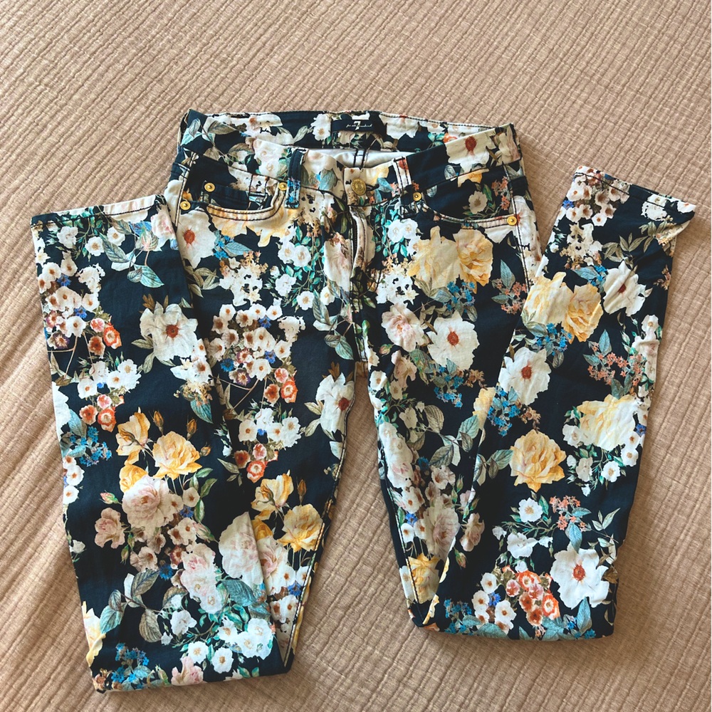 Navy floral vintage jeans - 7 for All Mankind